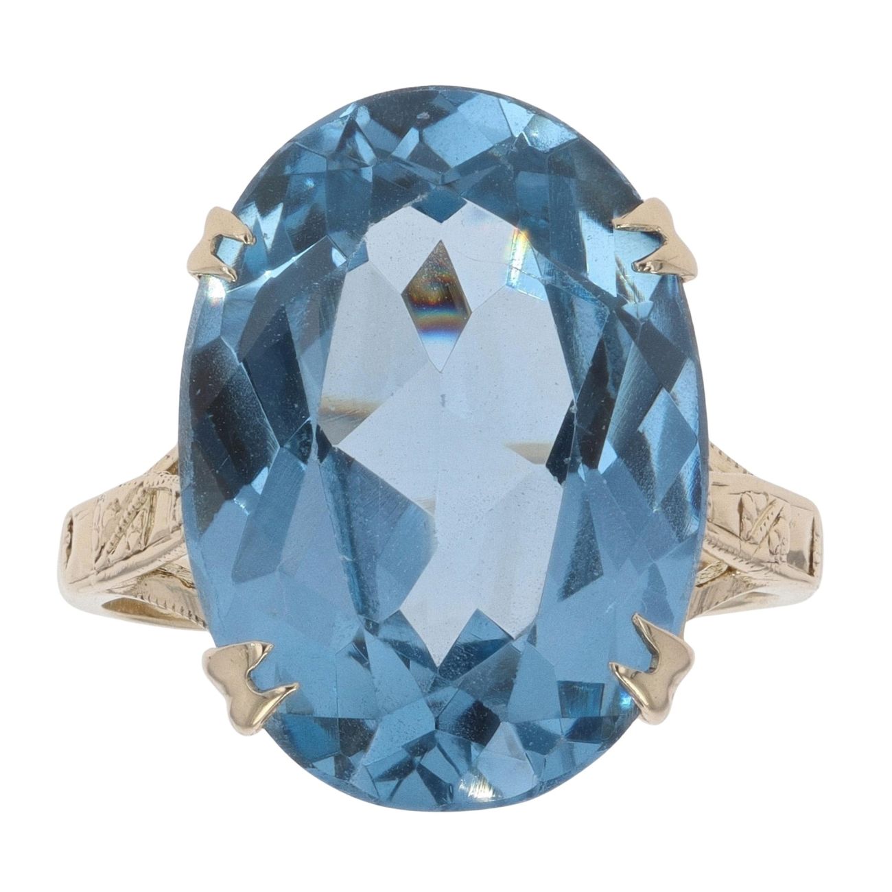 9ct Yellow Gold Blue Created Spinel Solitaire Ring