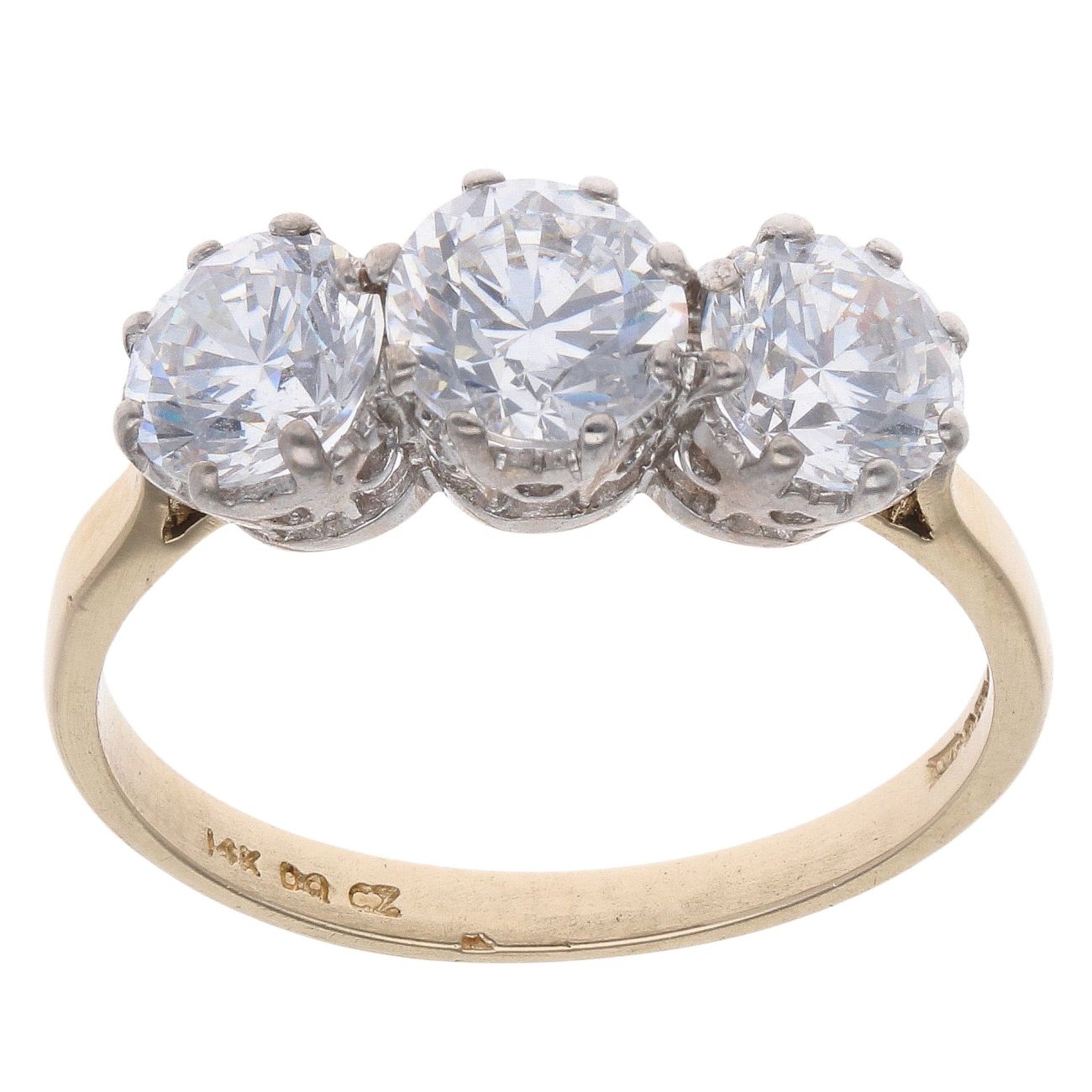 14ct Yellow Gold Cubic Zirconia Three Stone Ring