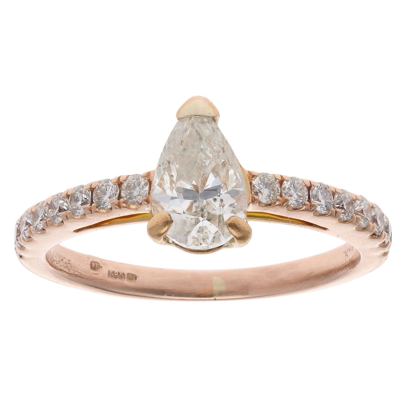 14ct Rose Gold 1.40ct Pear And Brilliant Cut Diamond Solitaire Ring