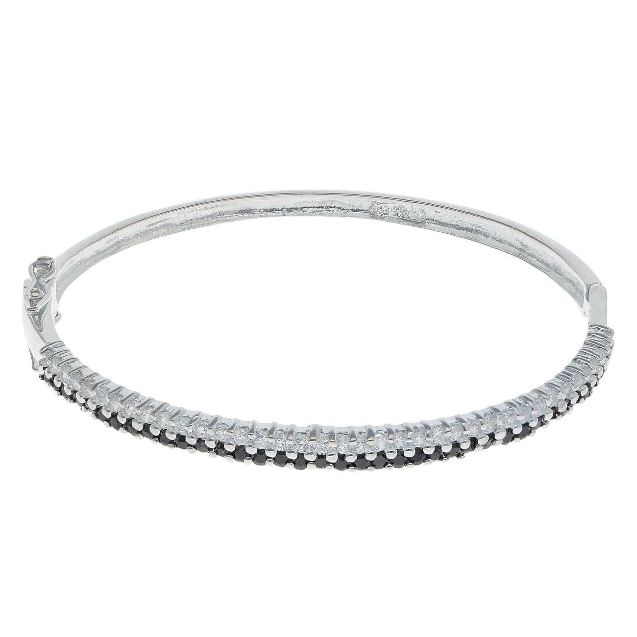 Silver Black And White Cubic Zirconia Bangle By Icesia