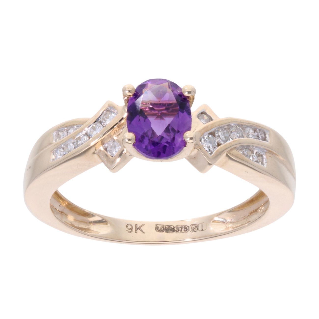 9ct Yellow Gold Created Amethyst And Diamond Ring