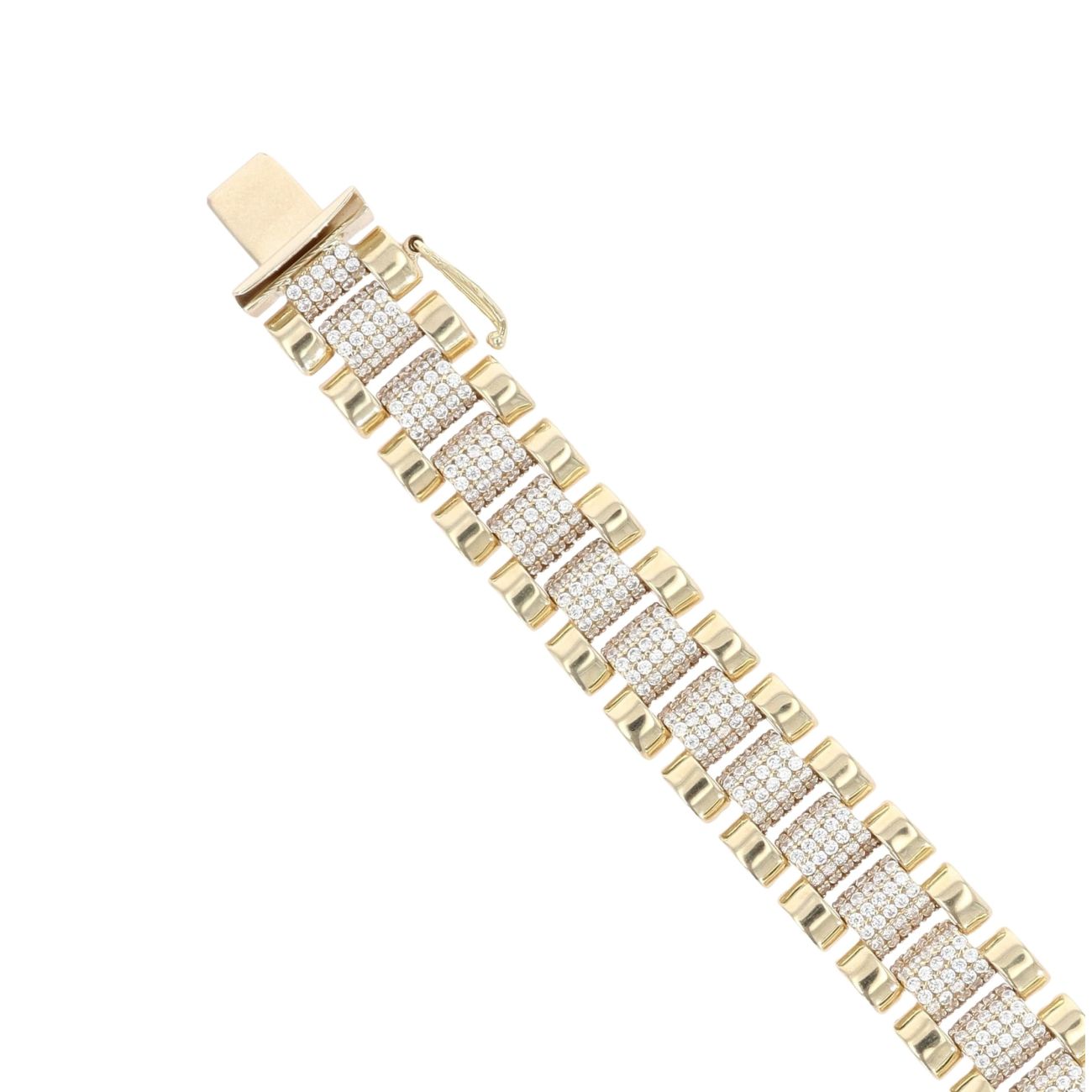 9ct Yellow Gold Cubic Zirconia Watch Style Bracelet 9"