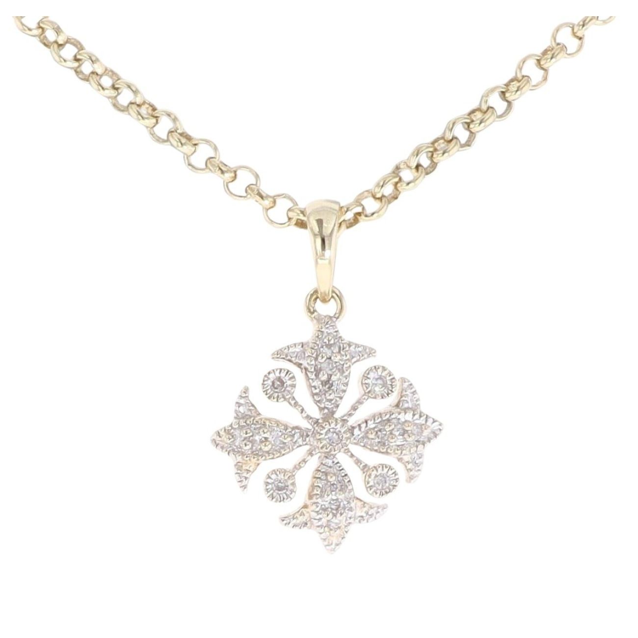 9ct Yellow Gold 0.10ct Diamond Fancy Pendant And Chain 18"