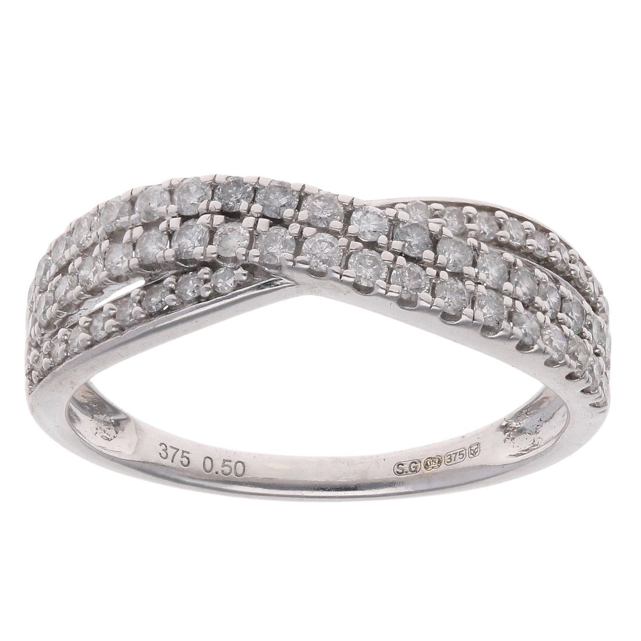 9ct White Gold 0.50ct Brilliant Cut Diamond Crossover Ring