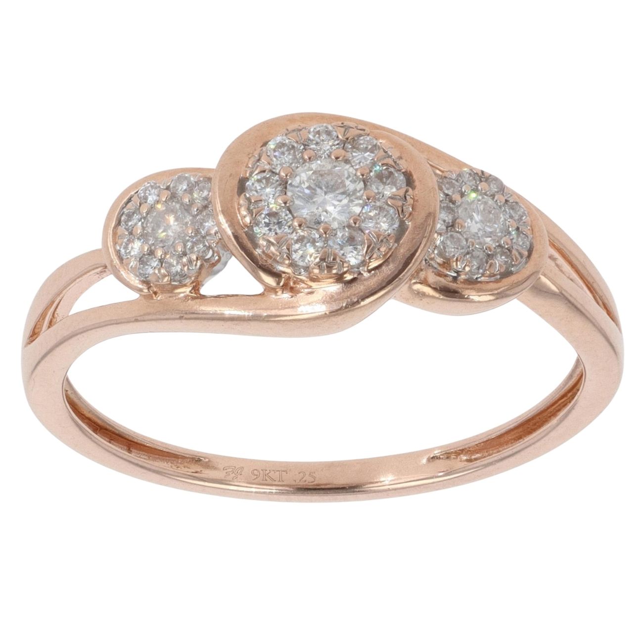 9ct Rose Gold 0.25ct Brilliant Cut Diamond Cluster Ring