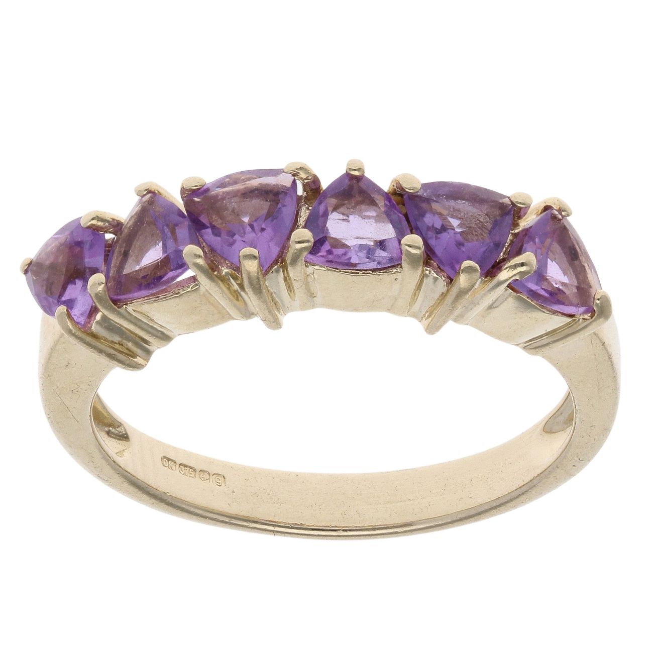9ct Yellow Gold Amethyst Six Stone Dress Ring