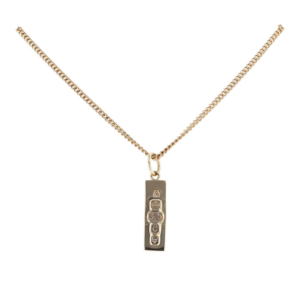 9ct Yellow Gold Ingot Pendant and Chain 18"