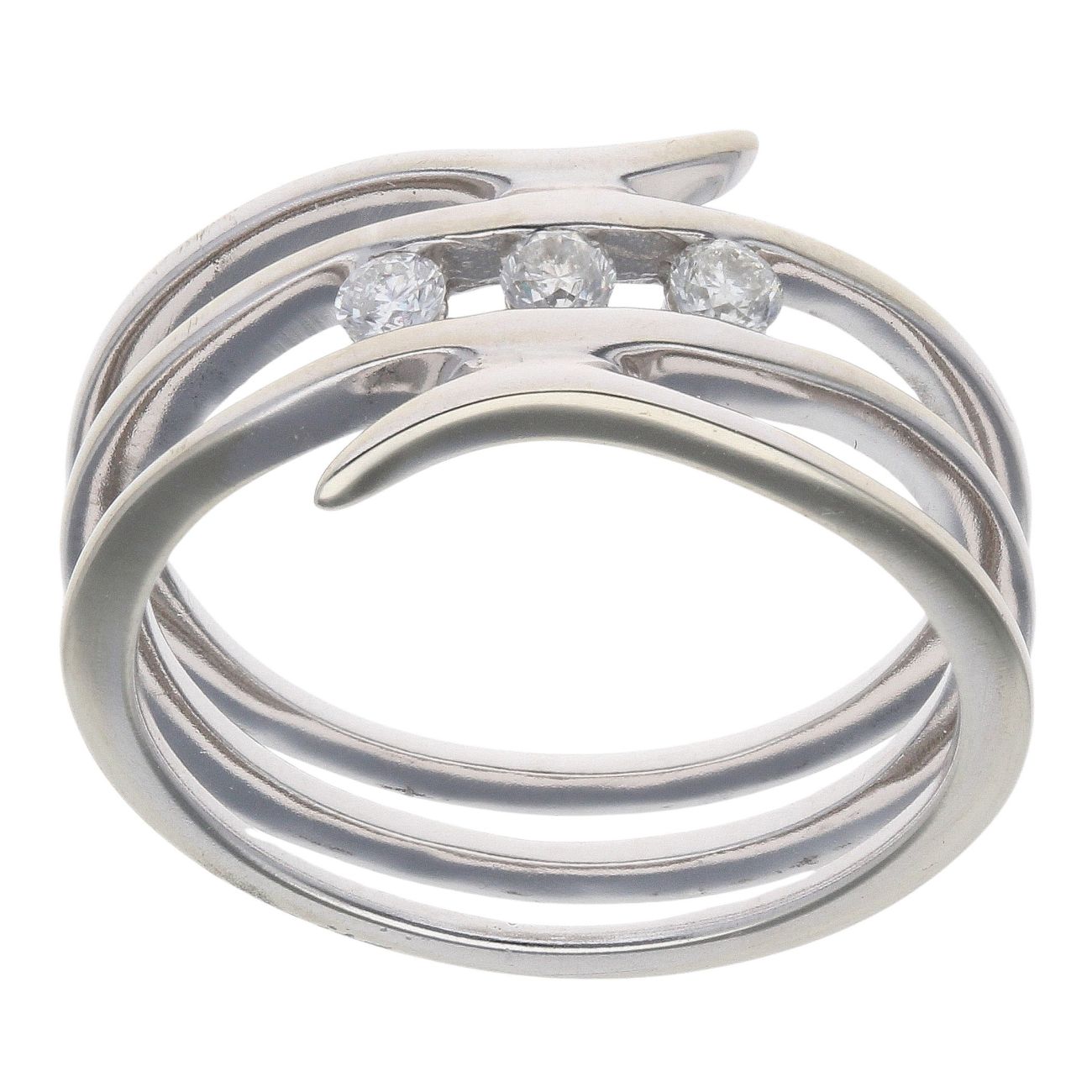 9ct White Gold 0.15ct Brilliant Cut Diamond Trilogy Spiral Fancy Ring