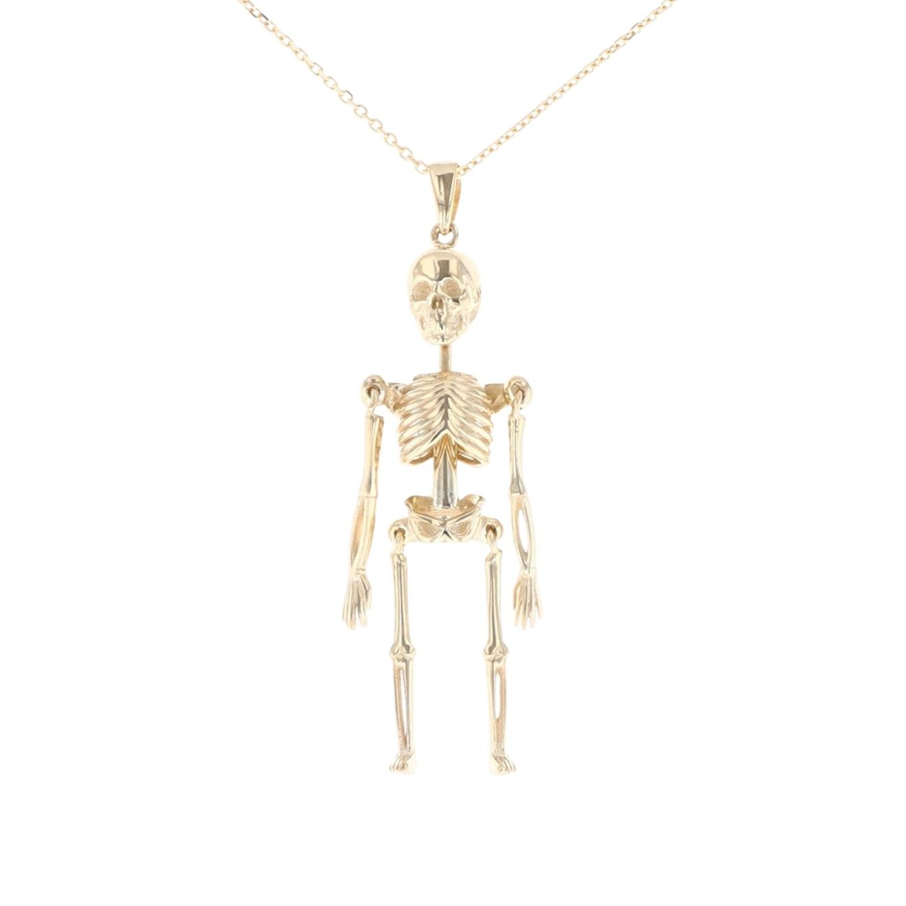 9ct Yellow Gold Movable Skeleton Pendant And Chain 18"