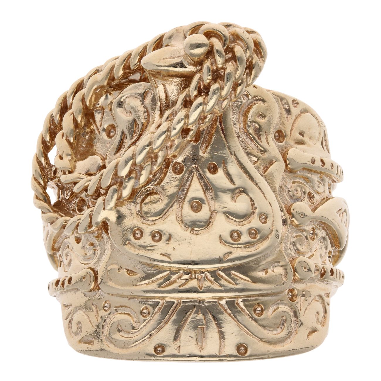 9ct Yellow Gold Scrollwork Patterned Saddle Ring