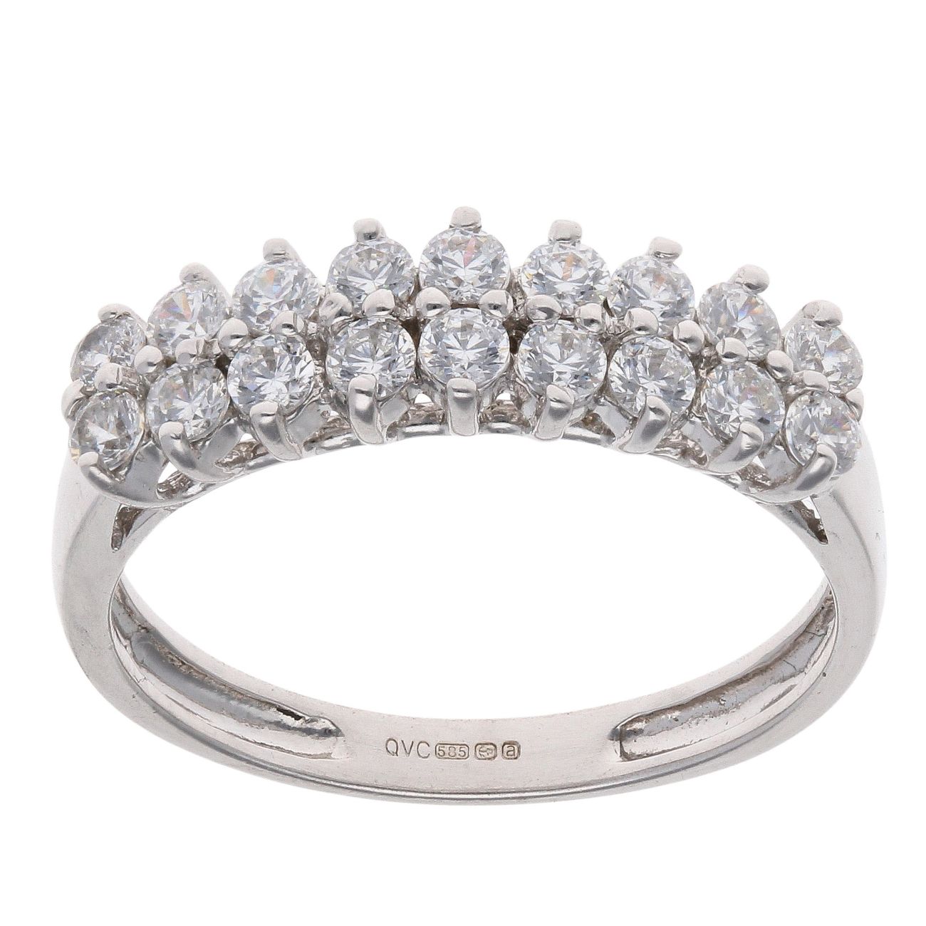 14ct White Gold Cubic Zirconia Two Row Ring