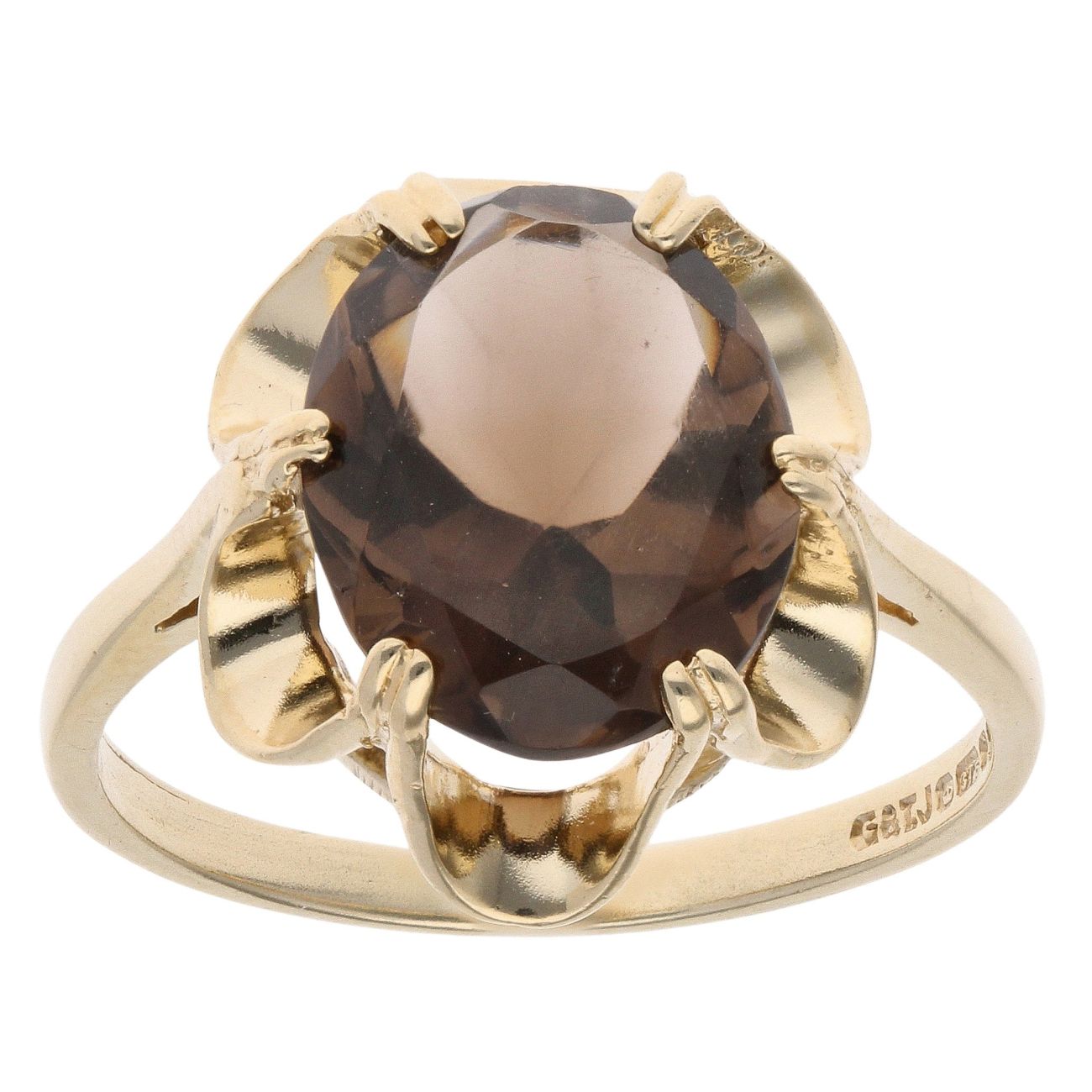 9ct Yellow Gold Smoky Quartz Single Stone Ring