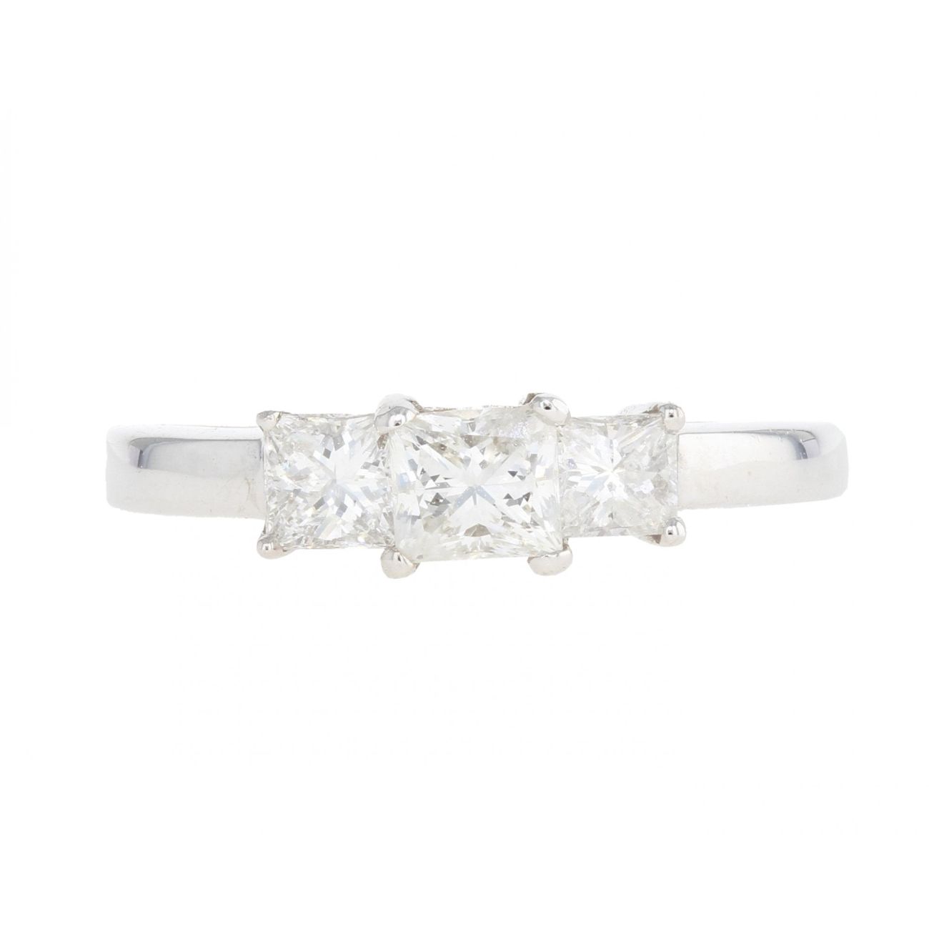 18ct White Gold 1.02ct Princess Cut Diamond Trilogy Ring