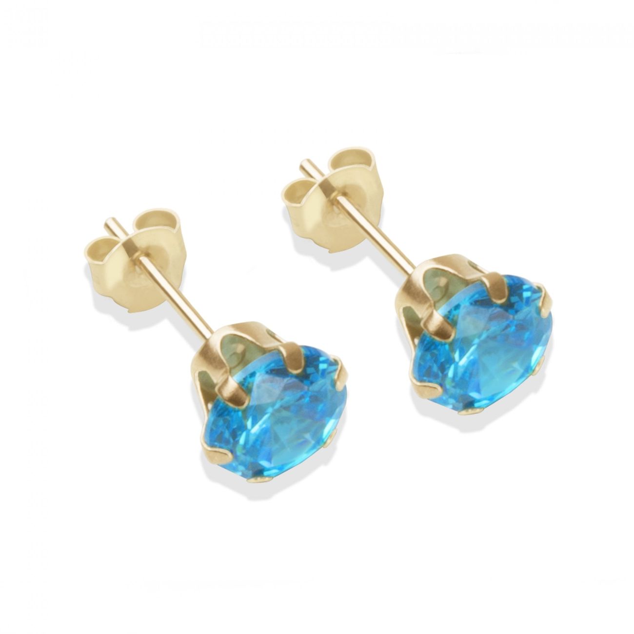 9ct yellow gold 6mm blue CZ stud Earrings