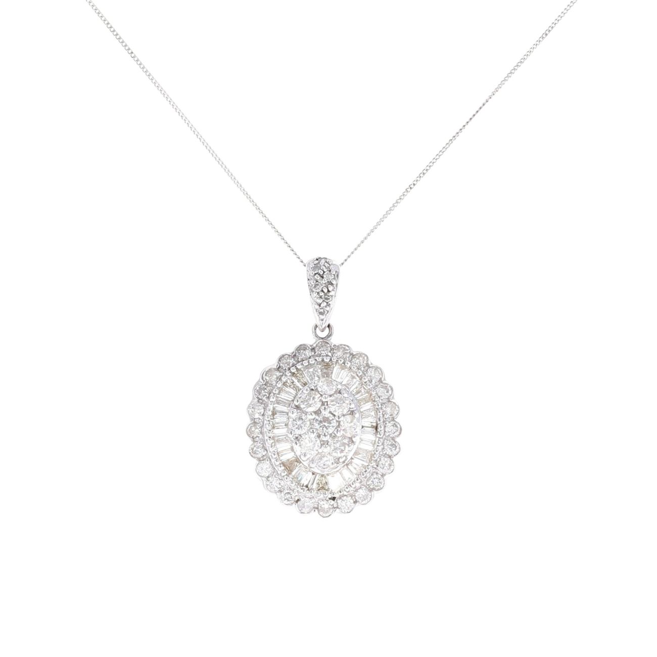 18ct White Gold 1.50ct Diamond Cluster Pendant And Chain