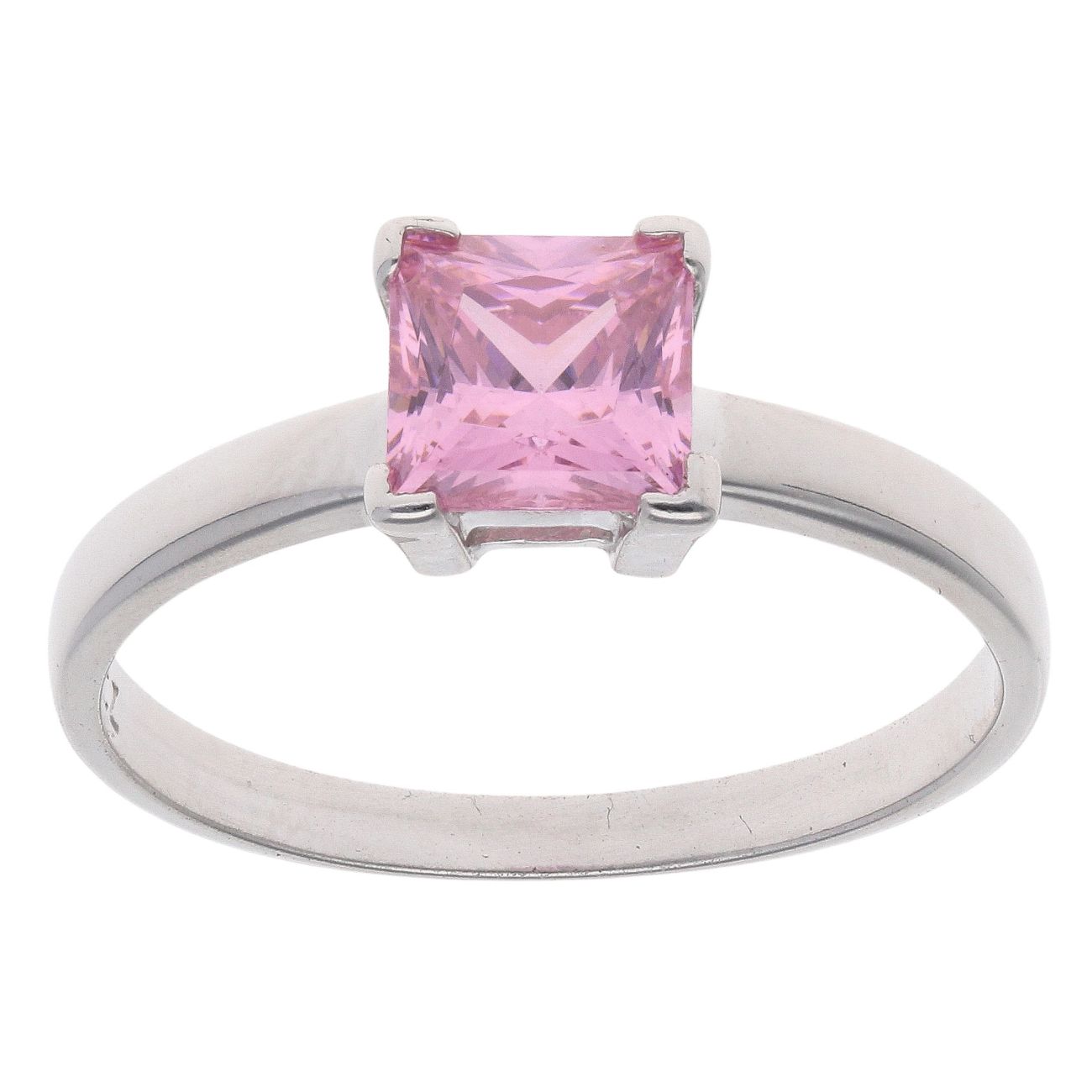 9ct White Gold Pink Cubic Zirconia Single Stone Ring