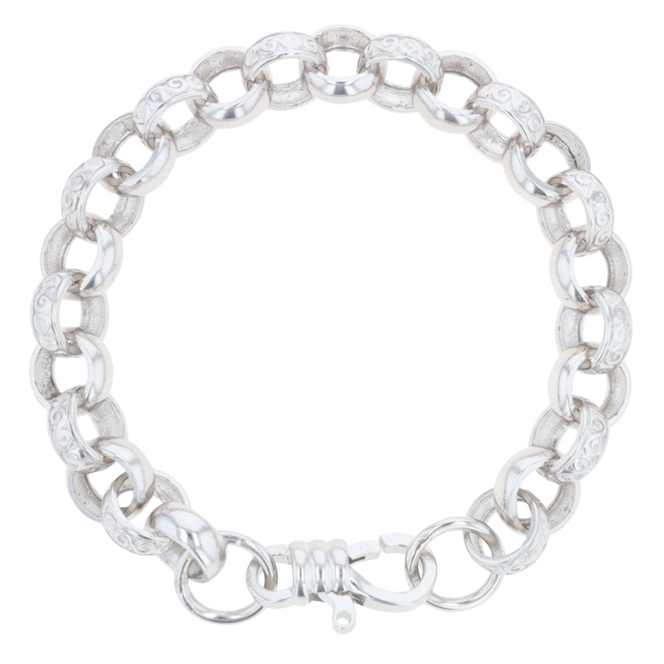 9ct White Gold Patterned And Plain Belcher Bracelet 7.5"