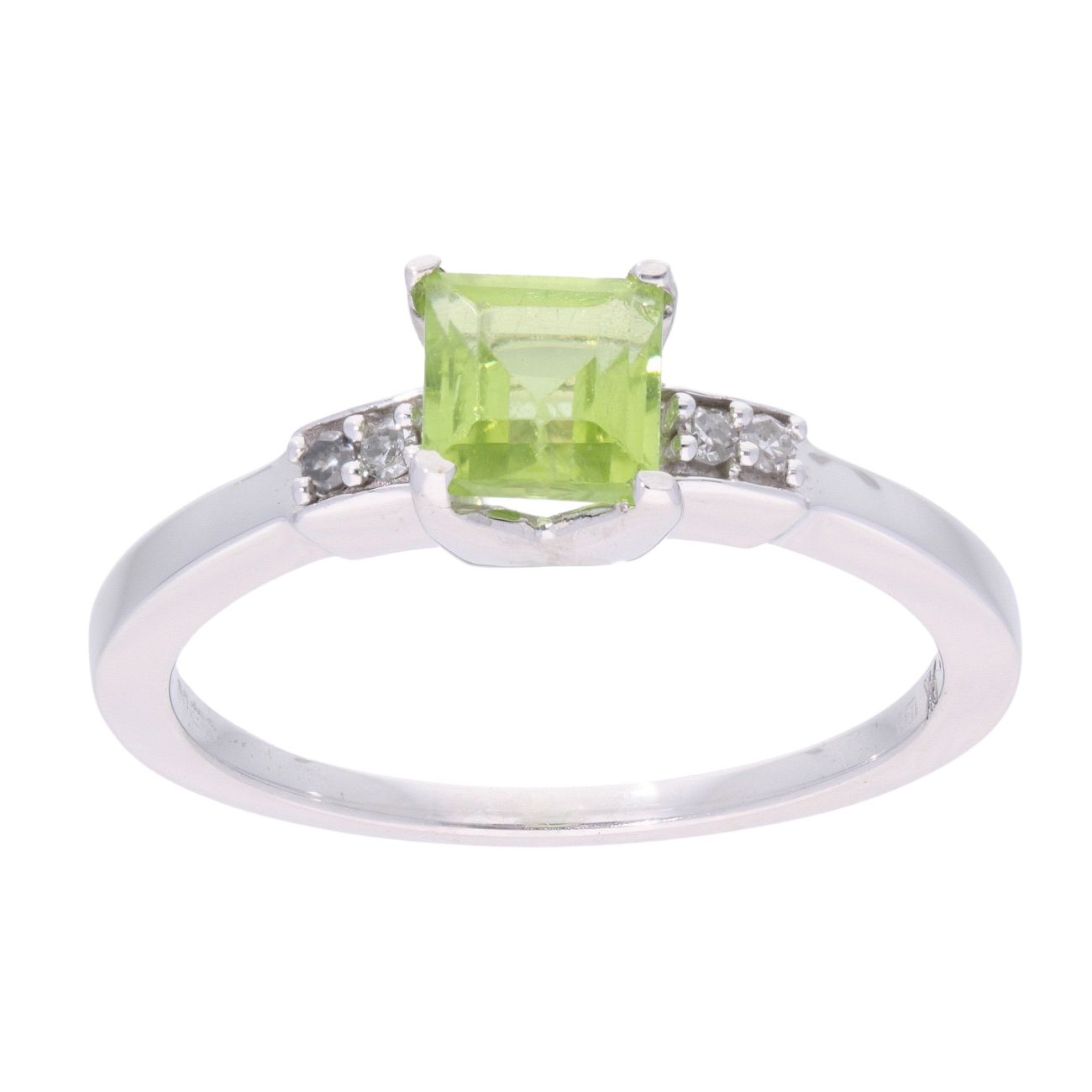 9ct White Gold Peridot and Diamond Square Ring