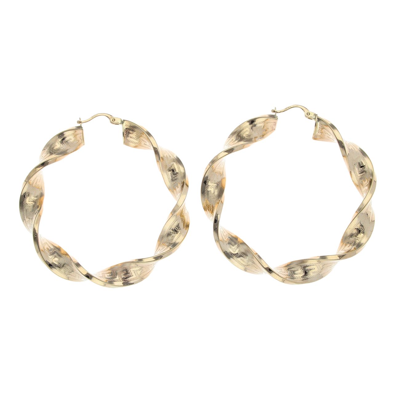 14ct Yellow Gold Greek Key Twist Hoop Earrings
