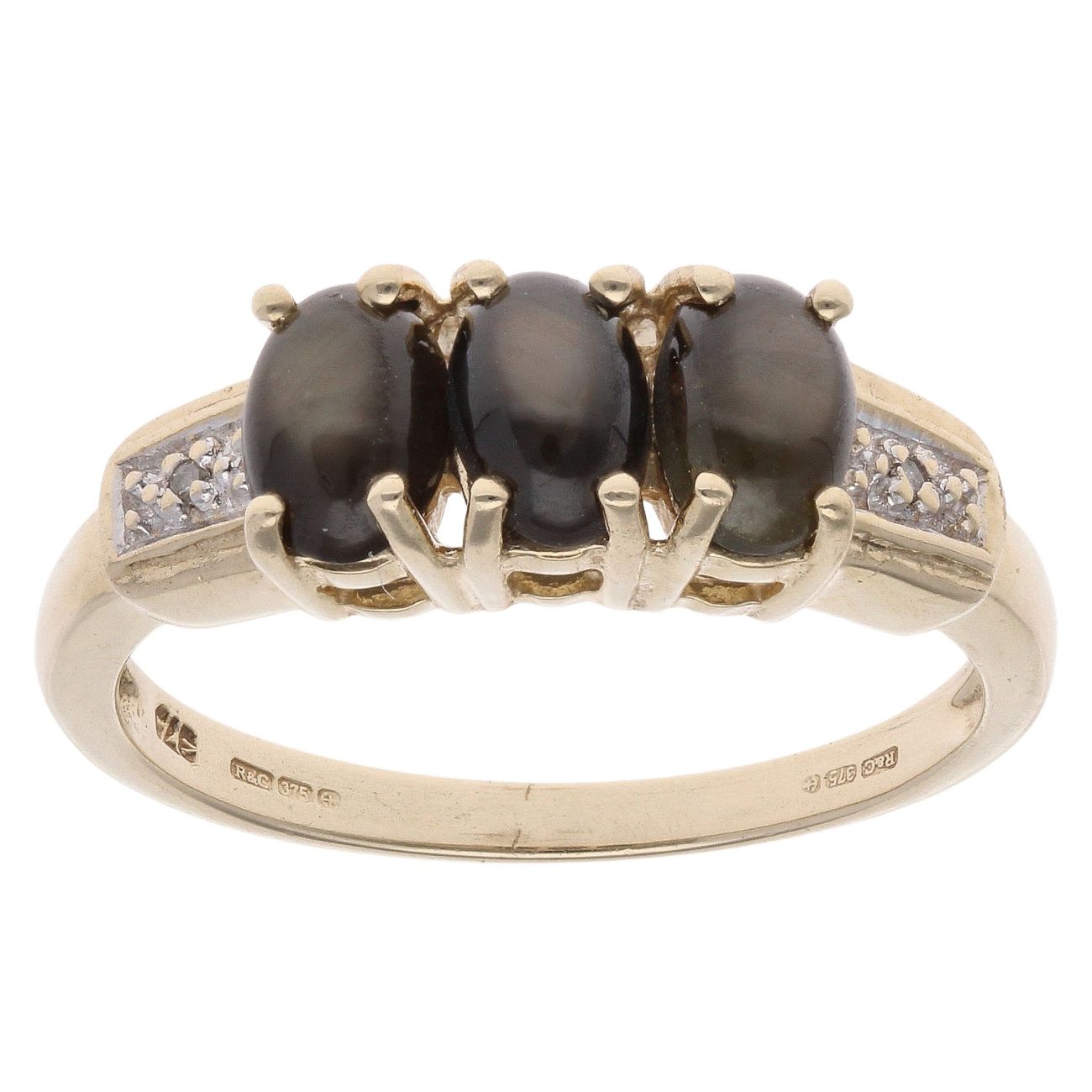 9ct Yellow Gold 0.01ct Diamond And Grey Cat's Eye Ring