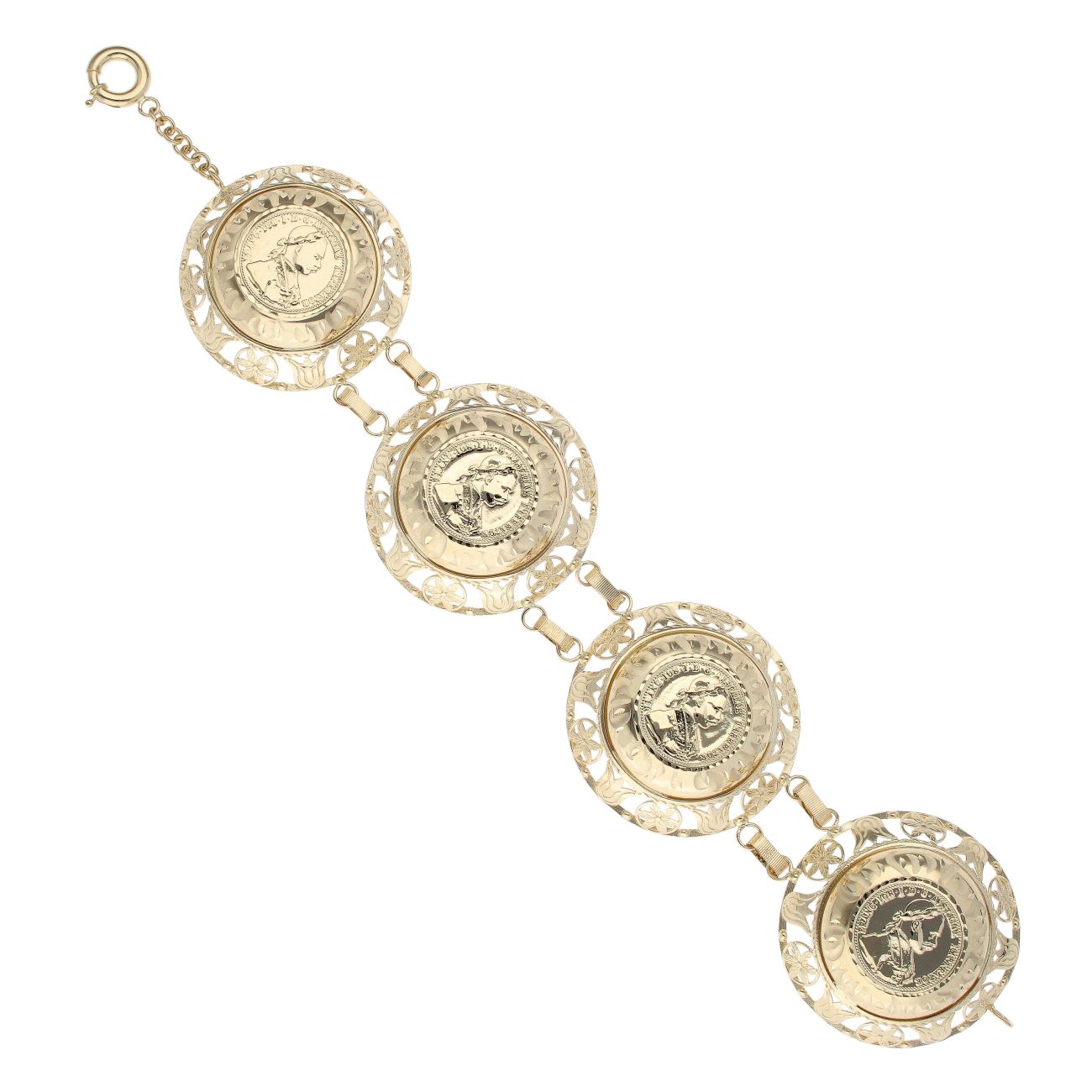 14ct Yellow Gold Fancy Coin Bracelet 8.5"