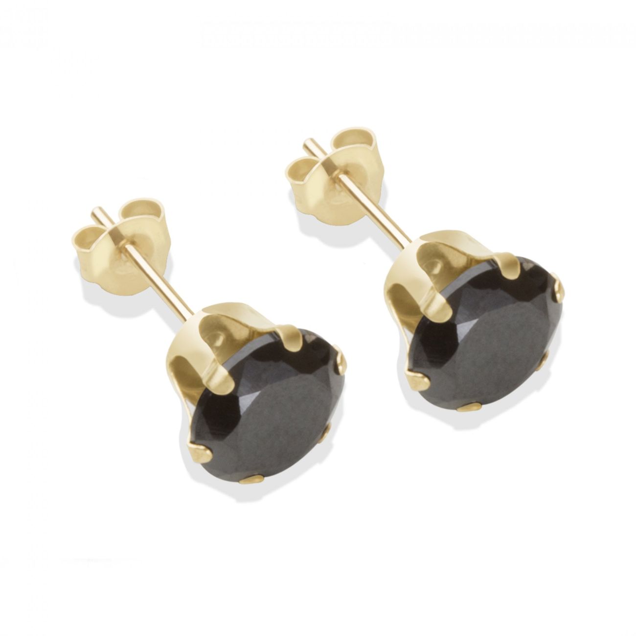9ct yellow gold 7mm black CZ stud Earrings
