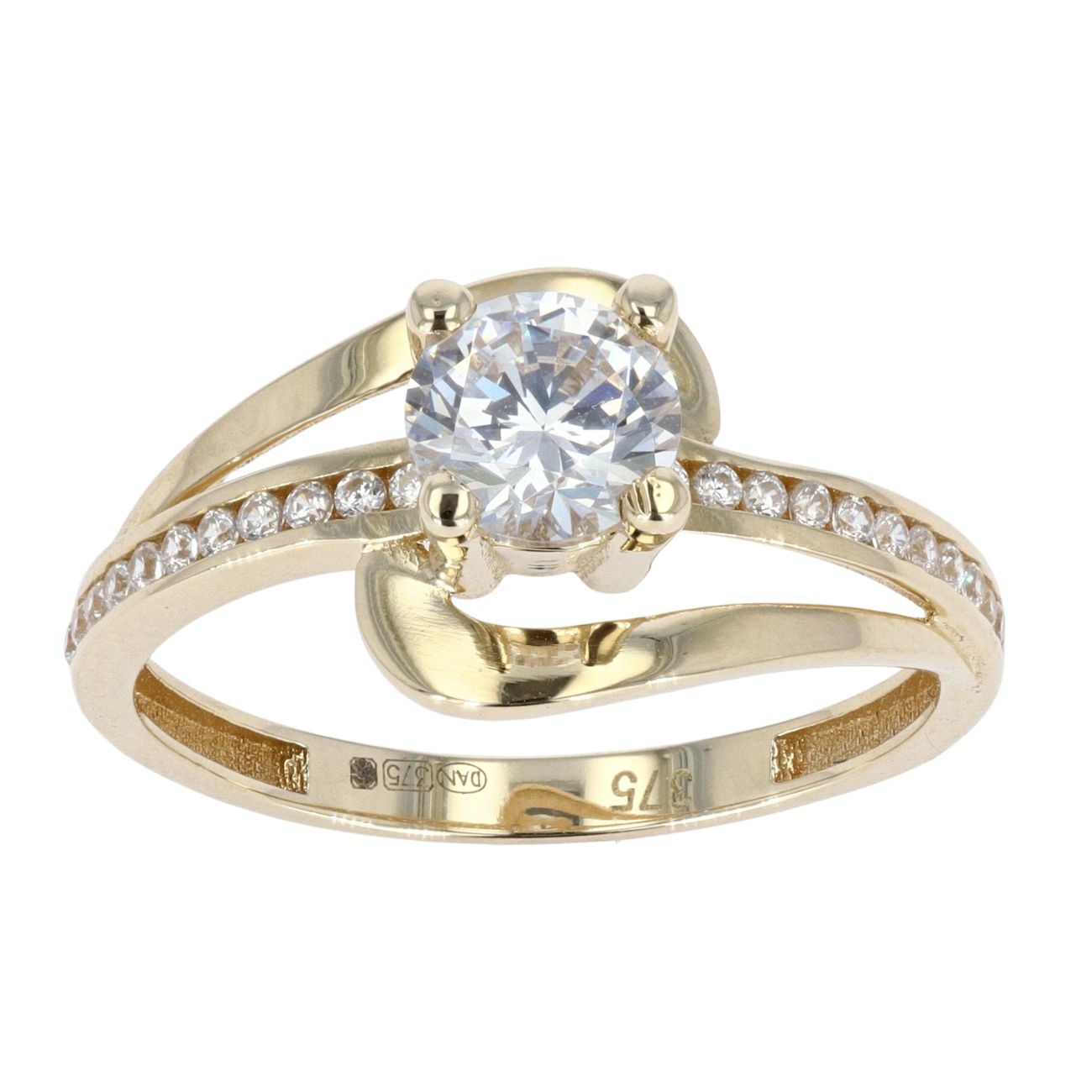 9ct Yellow Gold Cubic Zirconia Solitaire Twist Ring
