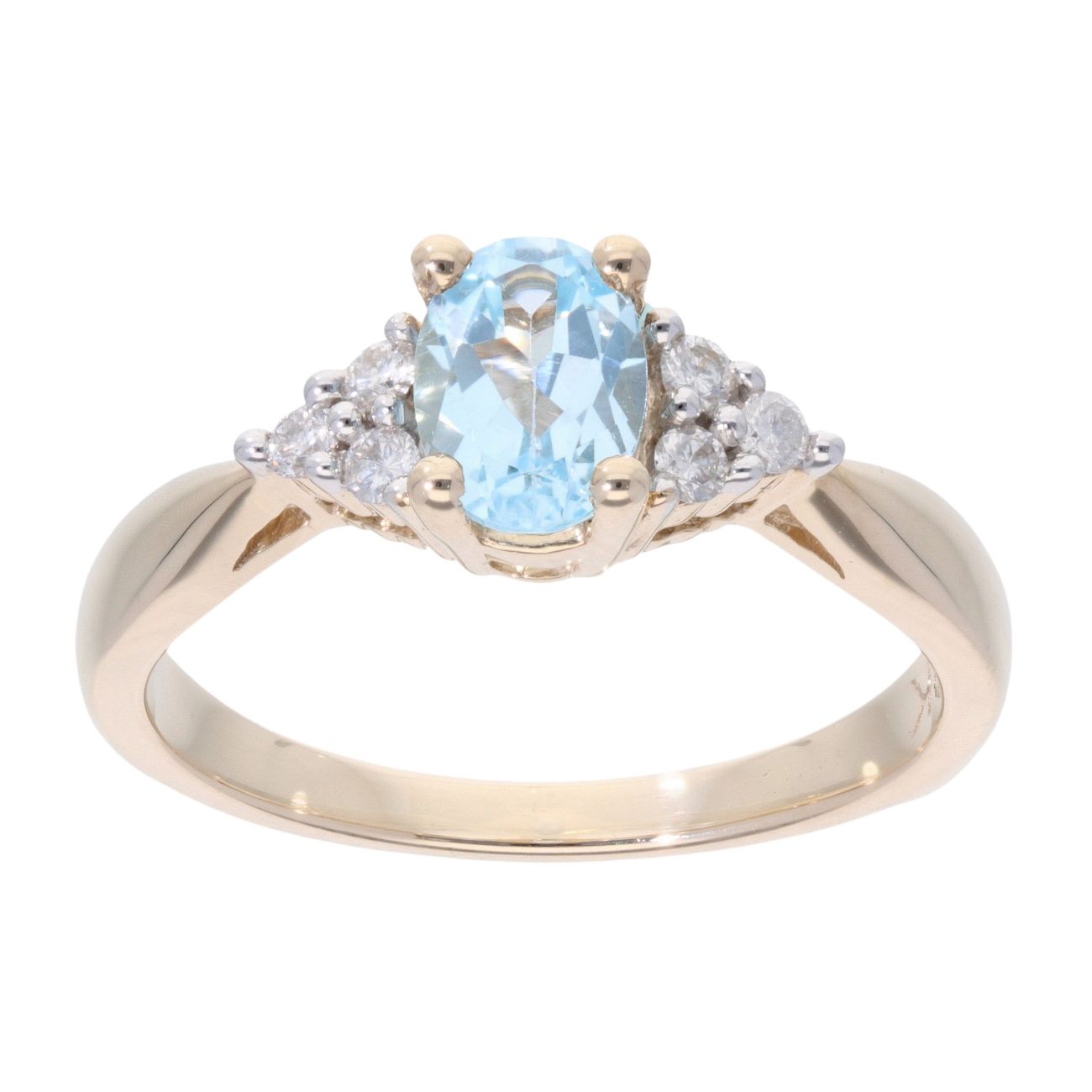 9ct Yellow Gold Created Blue Topaz And Diamond Stone Set Ring
