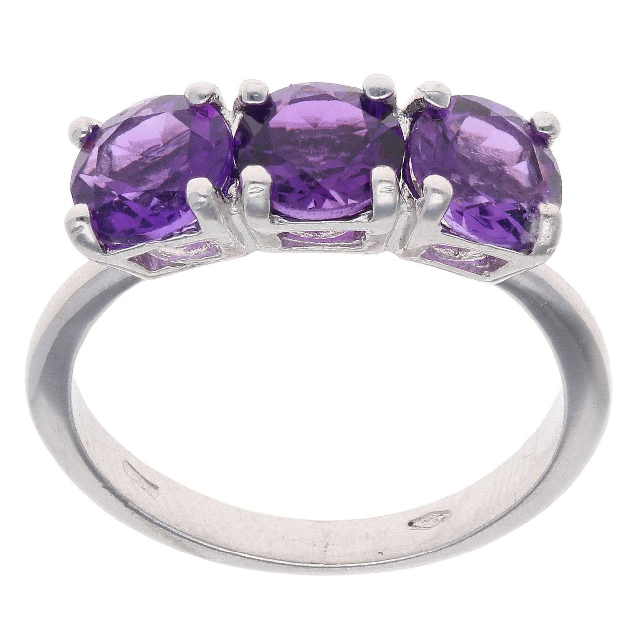 18ct White Gold Three Stone Amethyst Ring