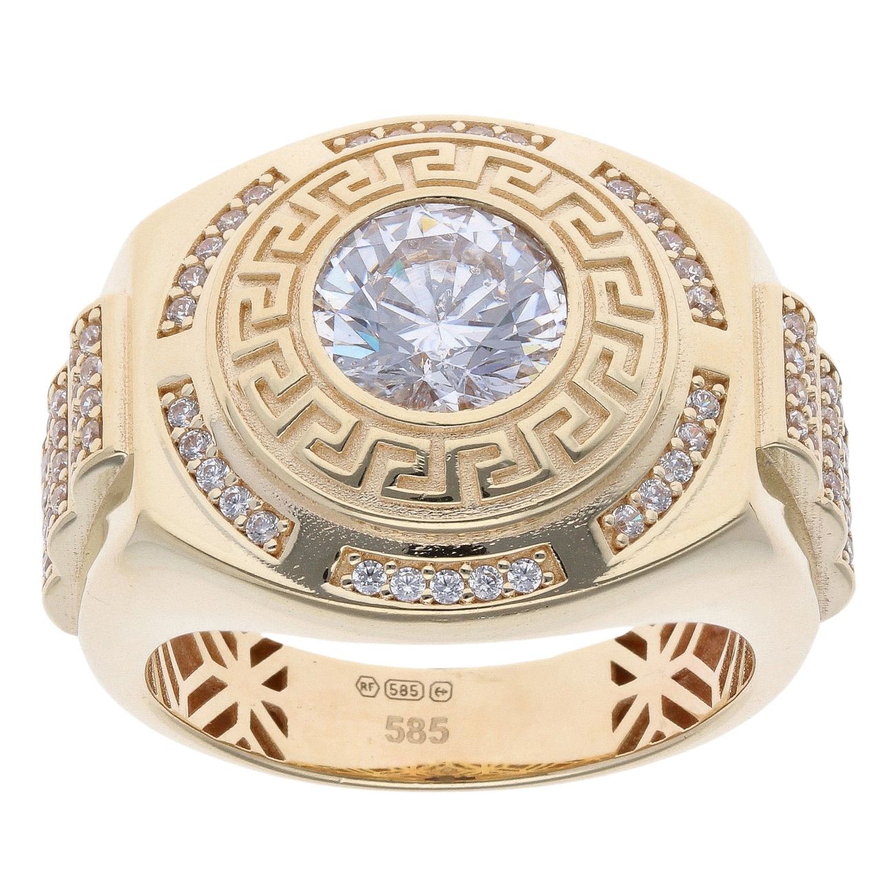 14ct Yellow and White Gold Cubic Zirconia Greek Key Ring