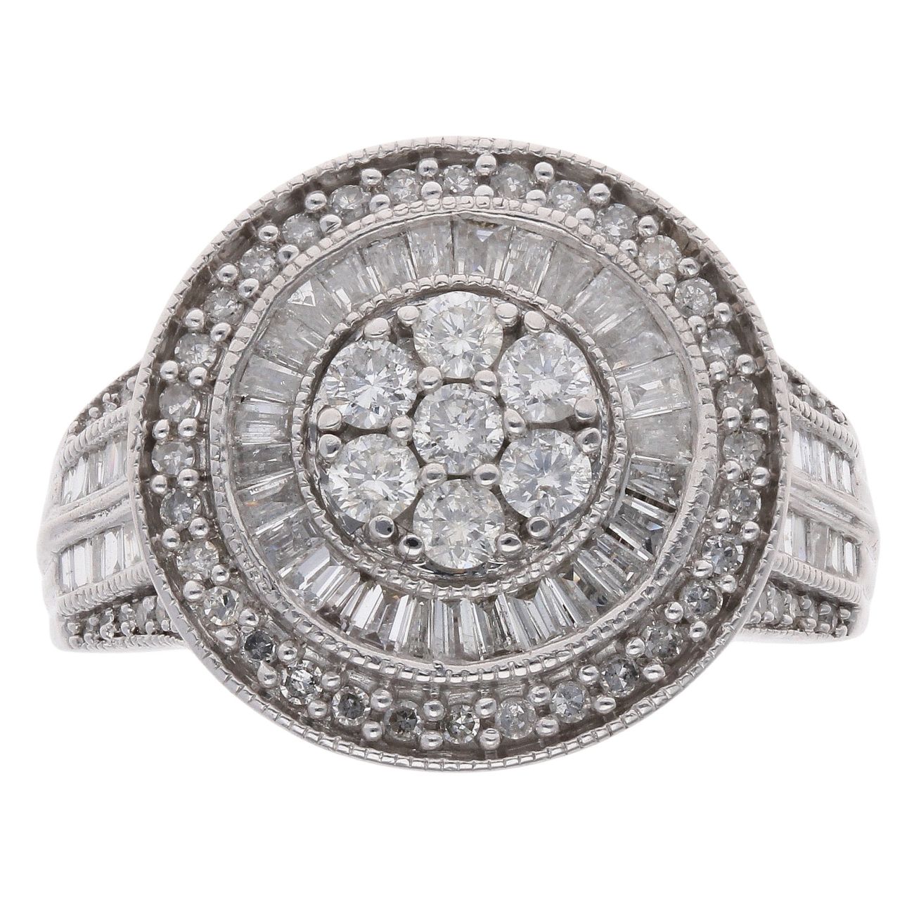 18ct White Gold 1.00ct Brilliant And Baguette Cut Diamond Cluster Ring