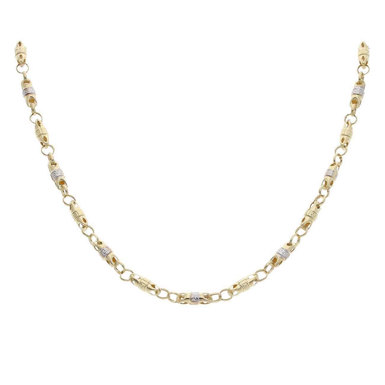 14ct Yellow and White Gold Greek Key Fancy Chain 24"