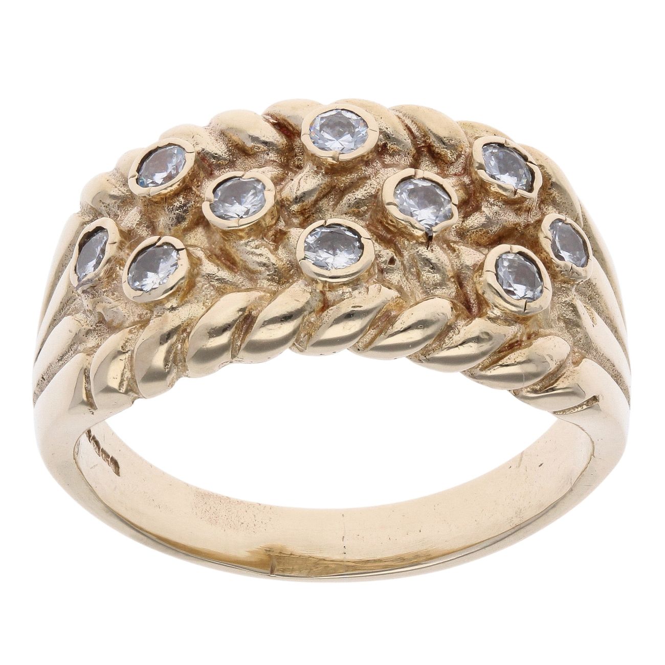 9ct Yellow Gold Cubic Zirconia Three Row Keeper Ring