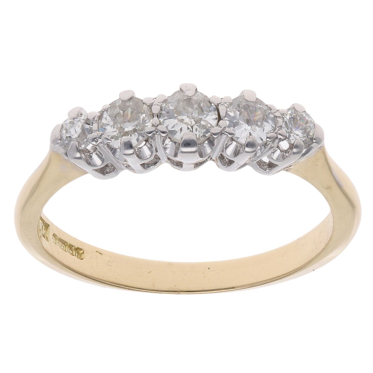 18ct Yellow Gold 0.50ct Brilliant Cut Diamond Five Stone Ring