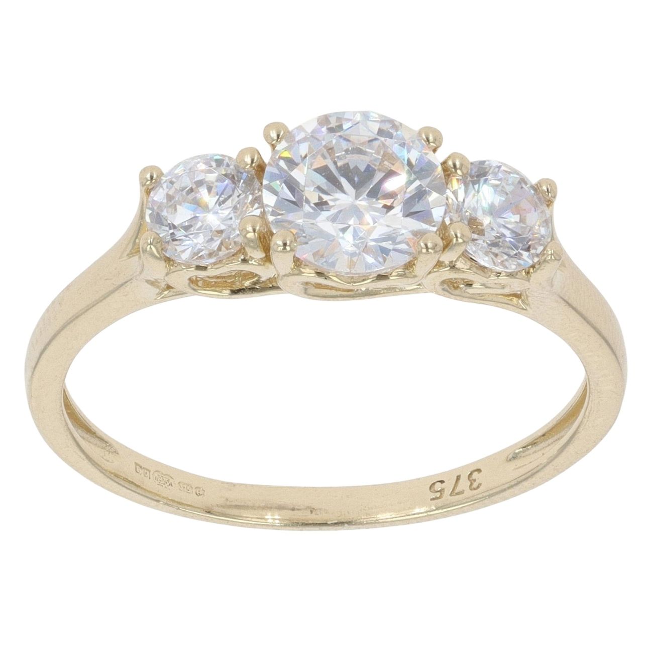9ct Yellow Gold Cubic Zirconia Three Stone Ring