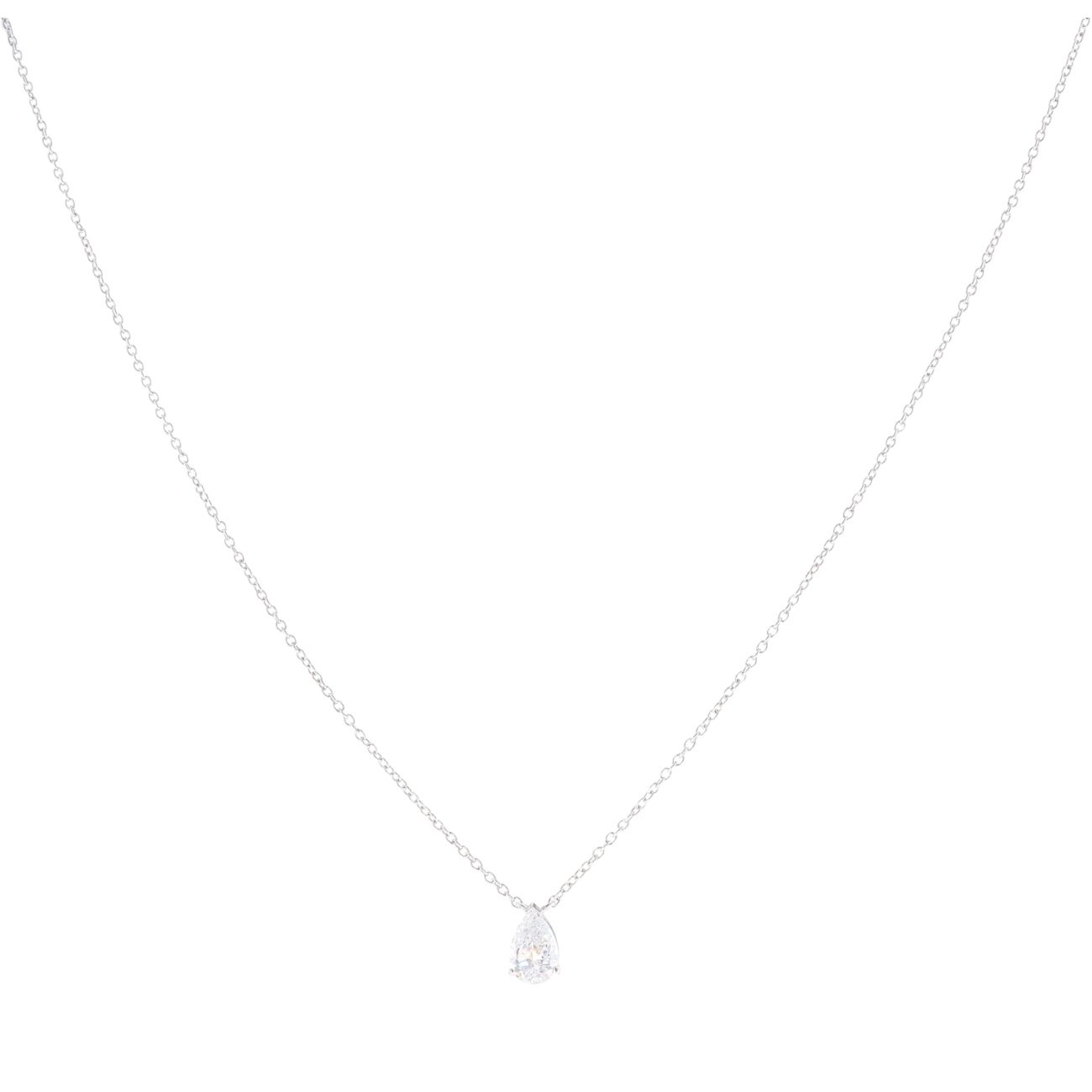 9ct White Gold 0.50ct Lab Grown Pear Cut Diamond Solitaire Pendant and Chain 18"