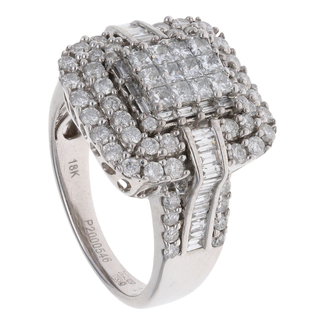 18ct White Gold 2.00ct Brilliant, Princess And Baguette Cut Diamond Cluster Ring