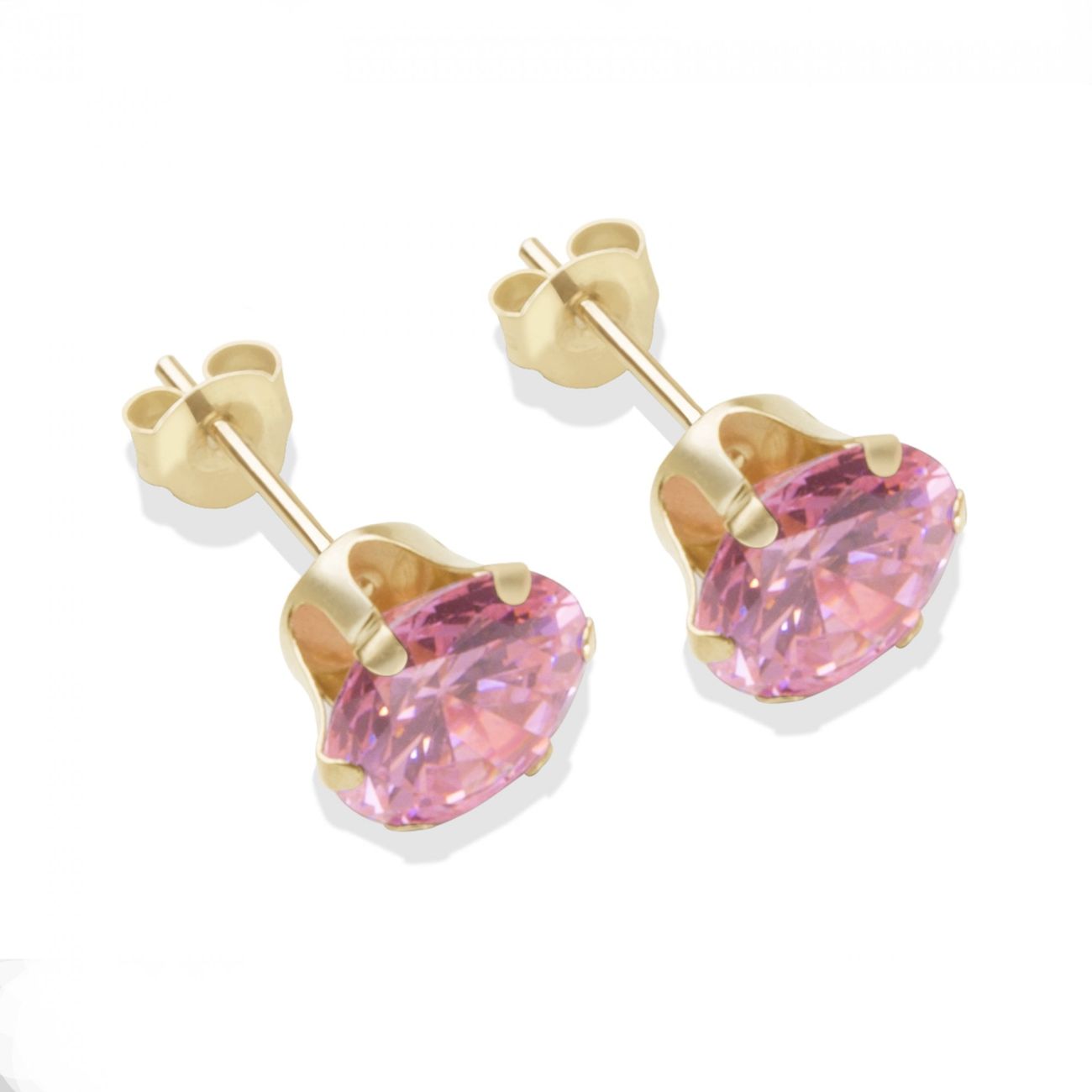 9ct yellow gold 7mm pink CZ stud Earrings