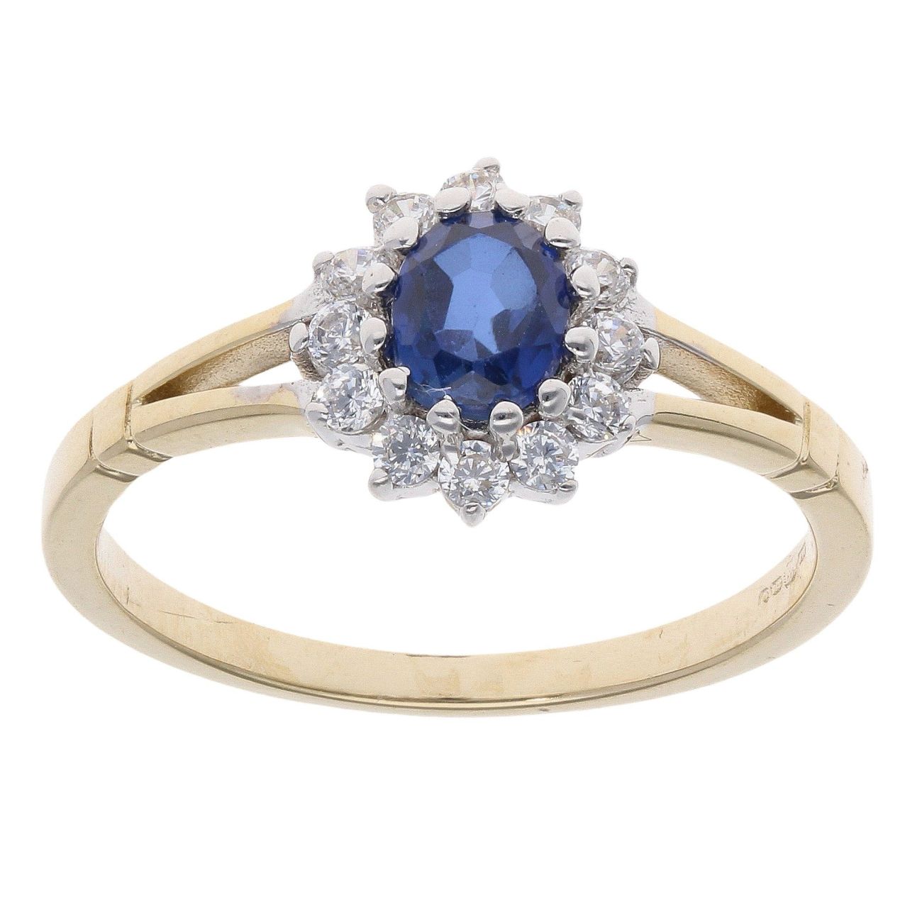 9ct Yellow Gold Blue Gemstone And Cubic Zirconia Cluster Ring