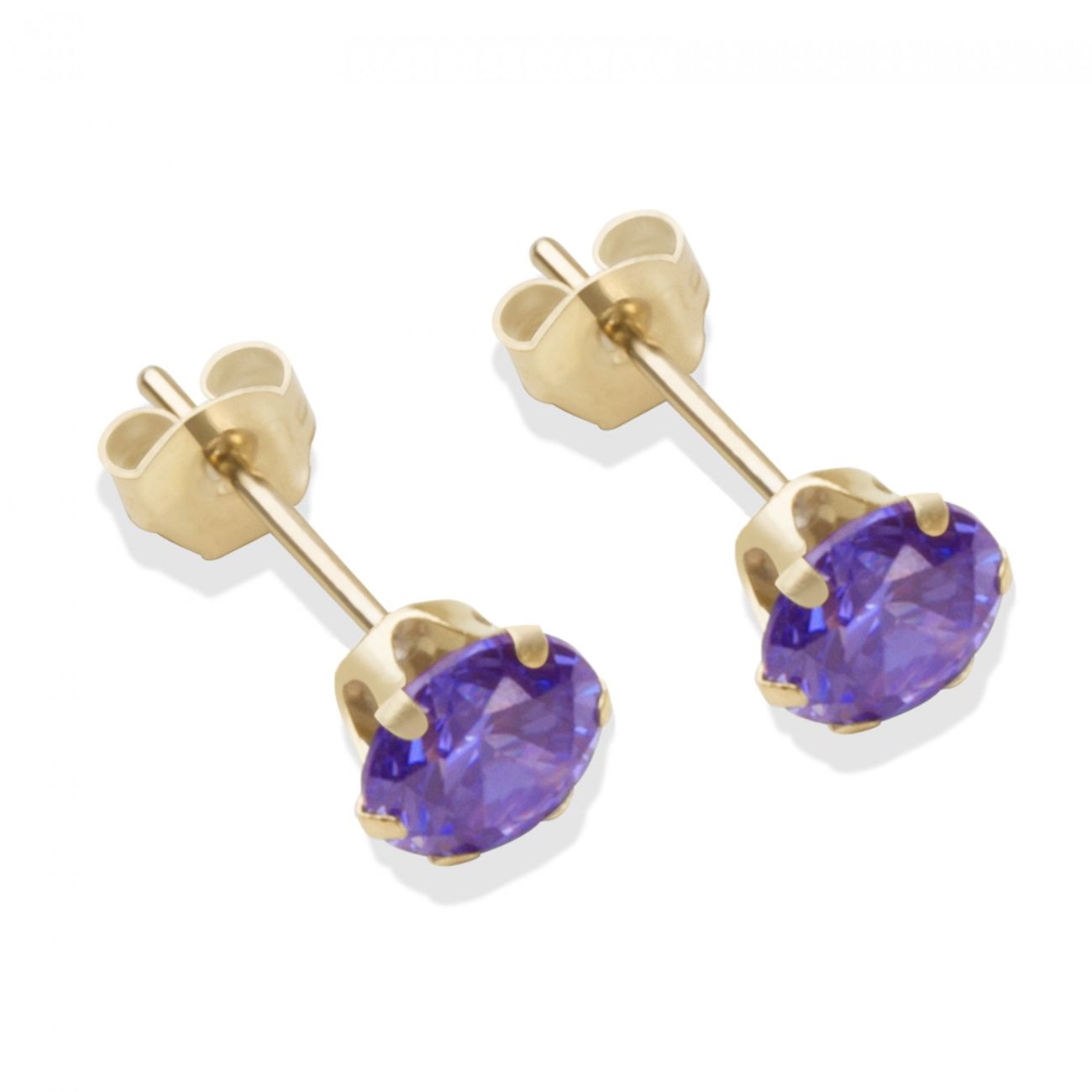 9ct yellow gold 5mm amethyst CZ stud Earrings
