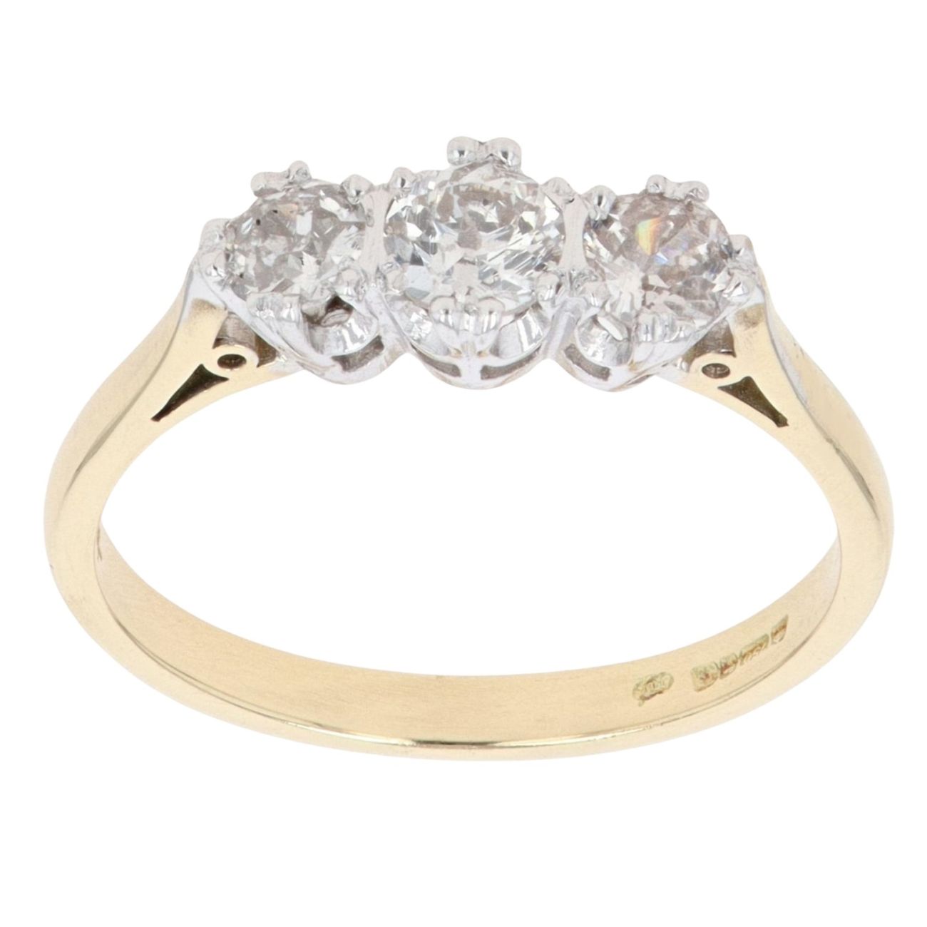 18ct Yellow Gold 0.74ct Old Cut Diamond Trilogy Ring