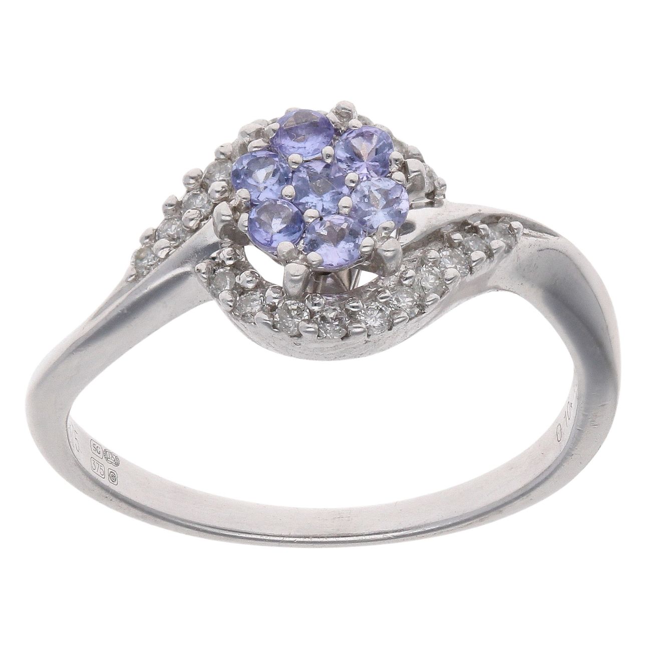 9ct White Gold 0.10ct Diamond and Tanzanite Cluster Ring