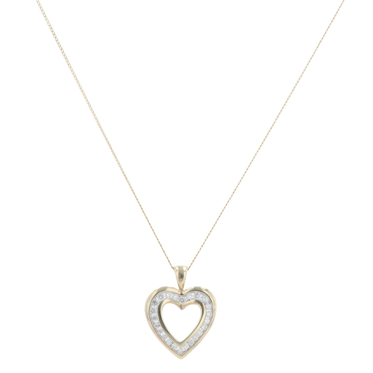 9ct Yellow Gold 0.35ct Brilliant Cut Diamond Heart Pendant And Chain 18"