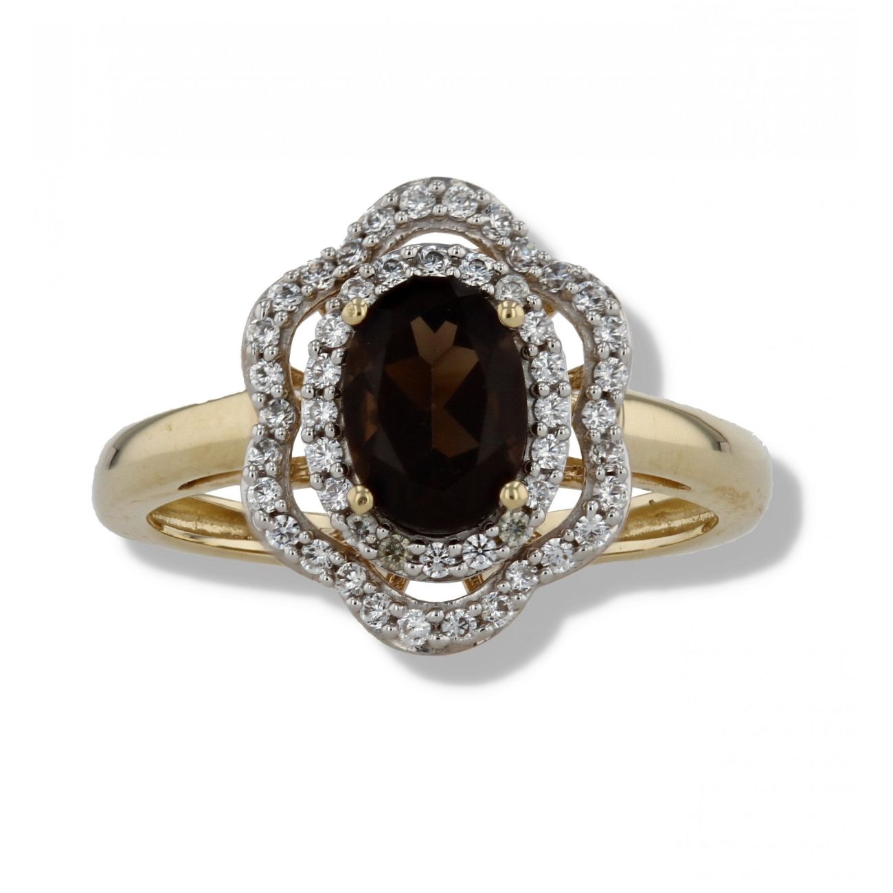 9ct Yellow Gold Smokey Quartz And Cubic Zirconia Ring