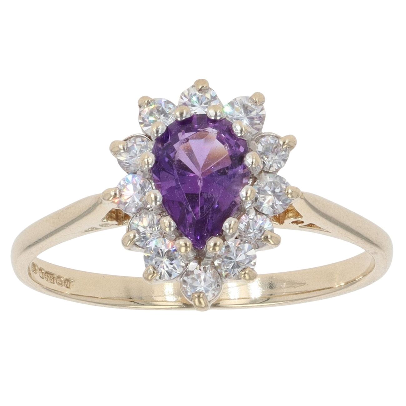 9ct Yellow Gold Amethyst And Cubic Zirconia Cluster Ring