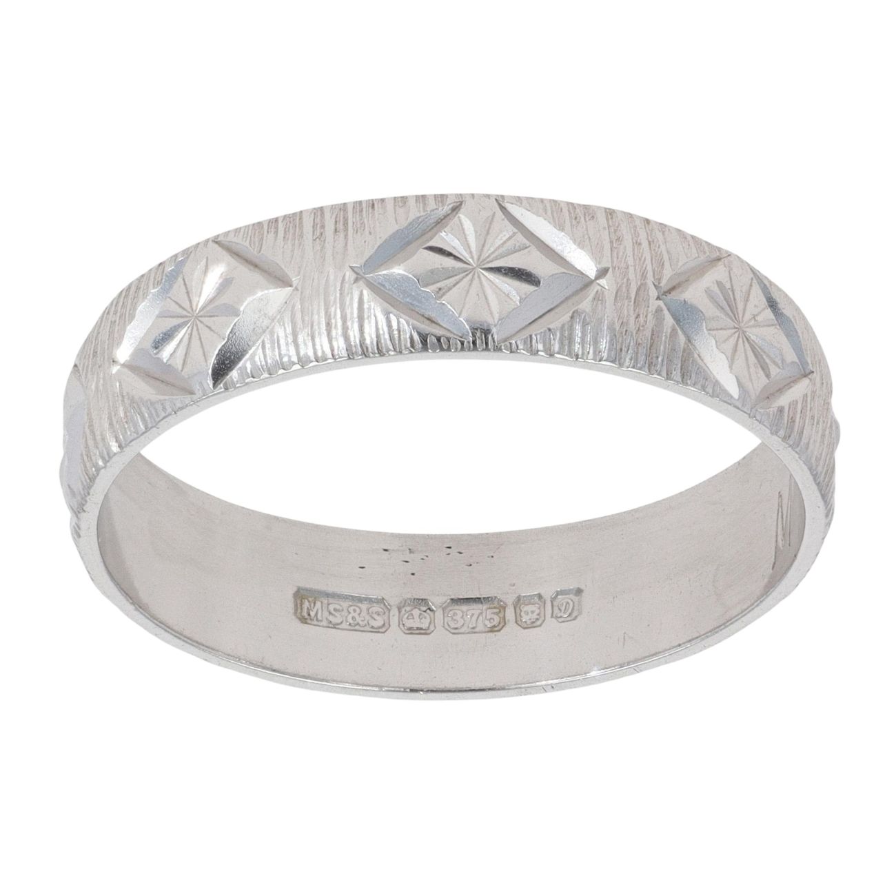 9ct White Gold Patterned Wedding Ring 4.8mm