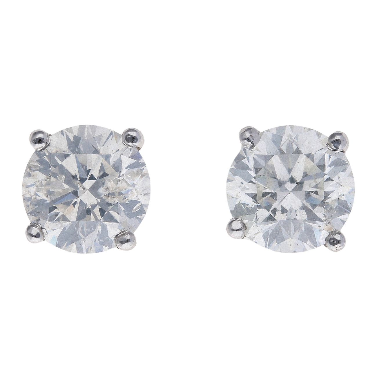 18ct White Gold 3.17ct Diamond Solitaire Stud Earrings