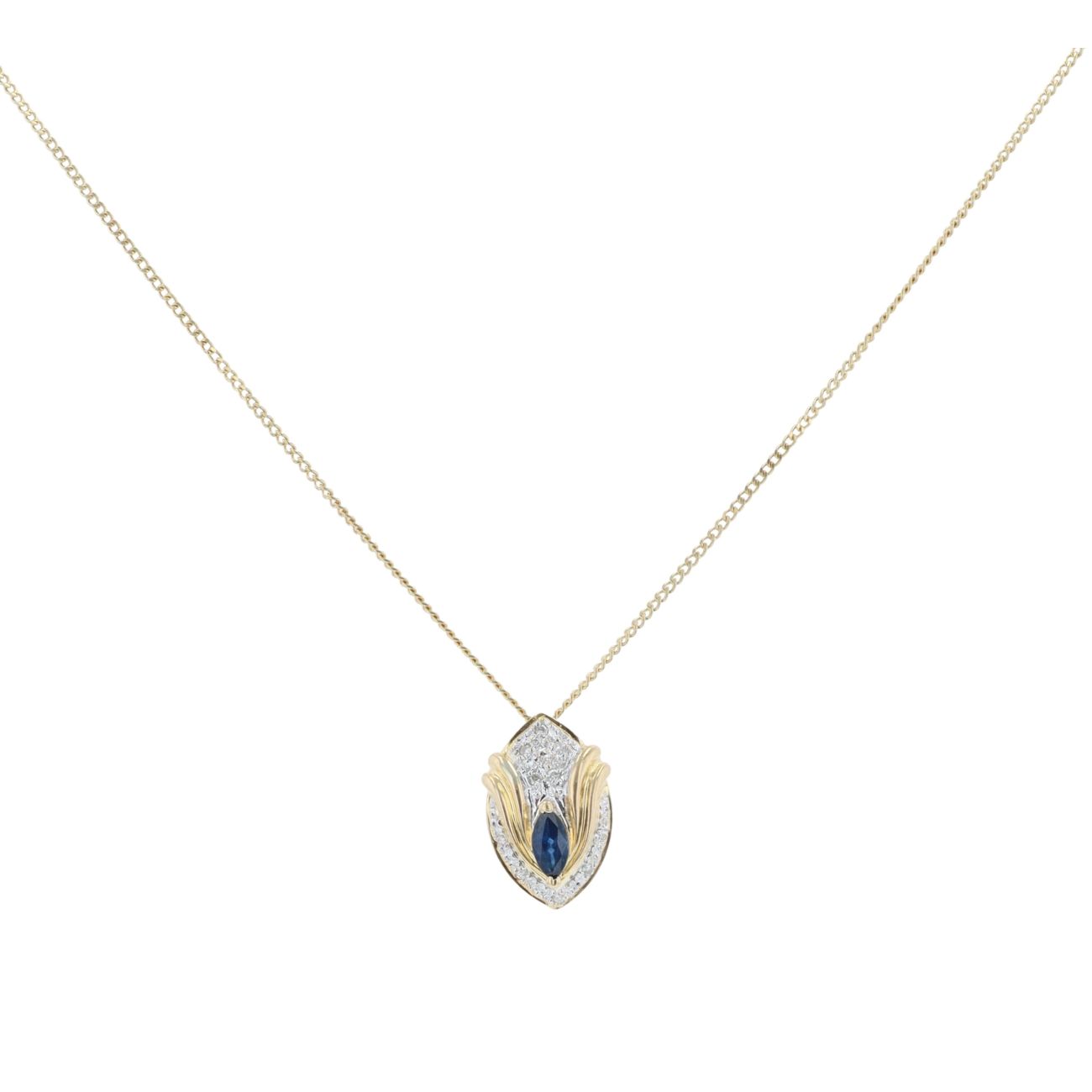 18ct Yellow Gold Sapphire and 0.05ct Diamond Pendant and Chain 18"