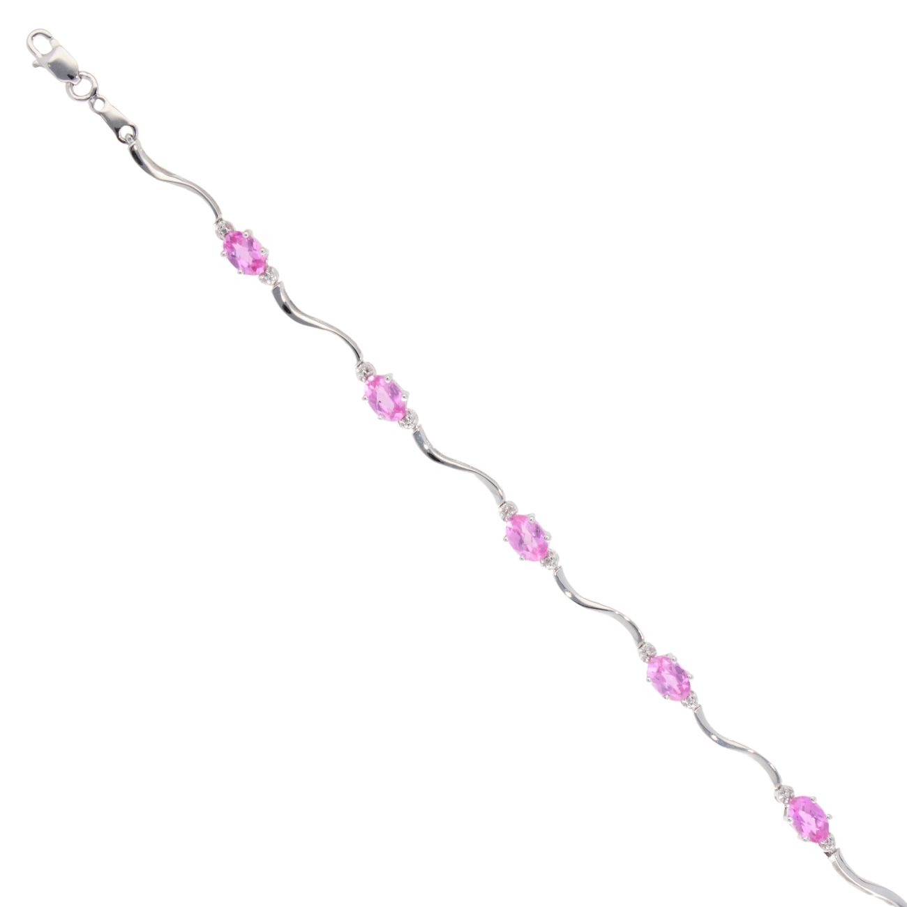 9ct White Gold Created Pink Sapphire and Diamond Bracelet 7"
