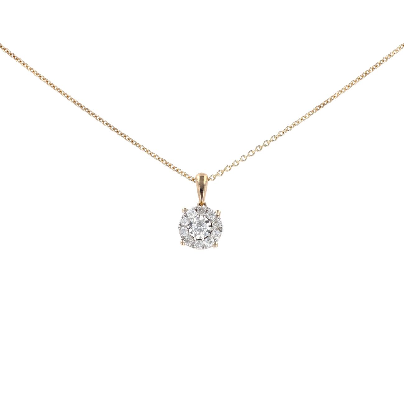 9ct Yellow Gold 0.28cts Diamond Cluster Pendant And 16" Chain by Anya Belle